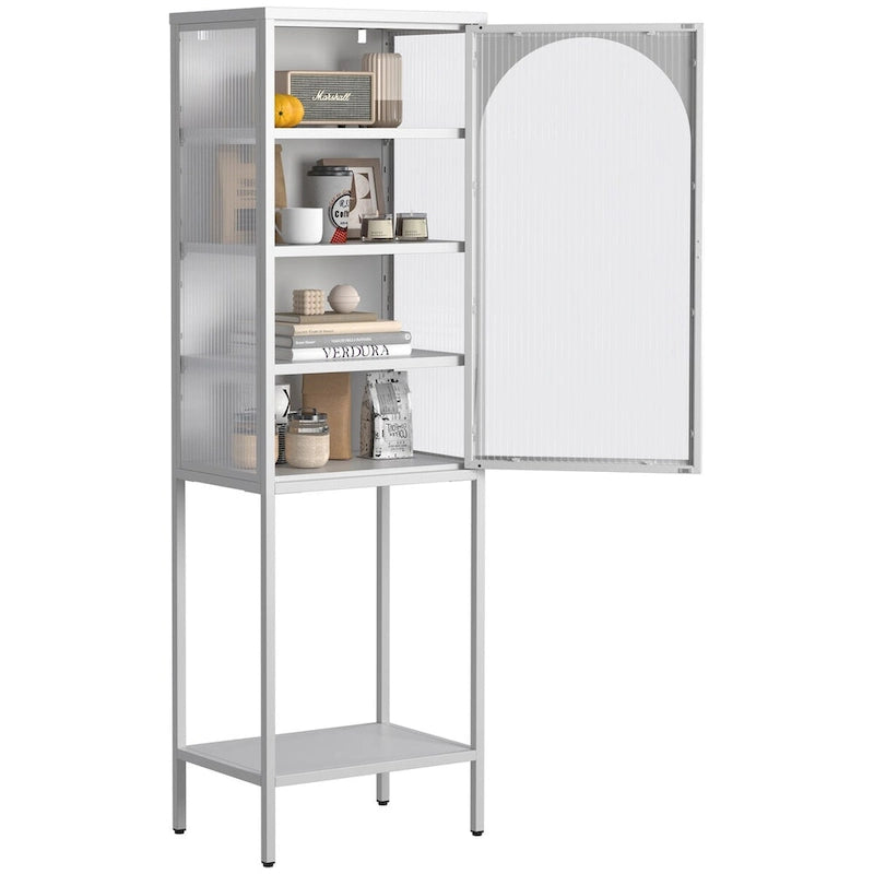 Meuble de Rangement 5 Étages avec Portes en Verre et Métal