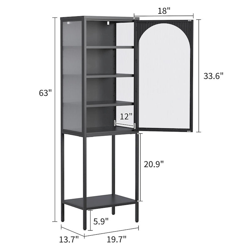 Meuble de Rangement 5 Étages avec Portes en Verre et Métal