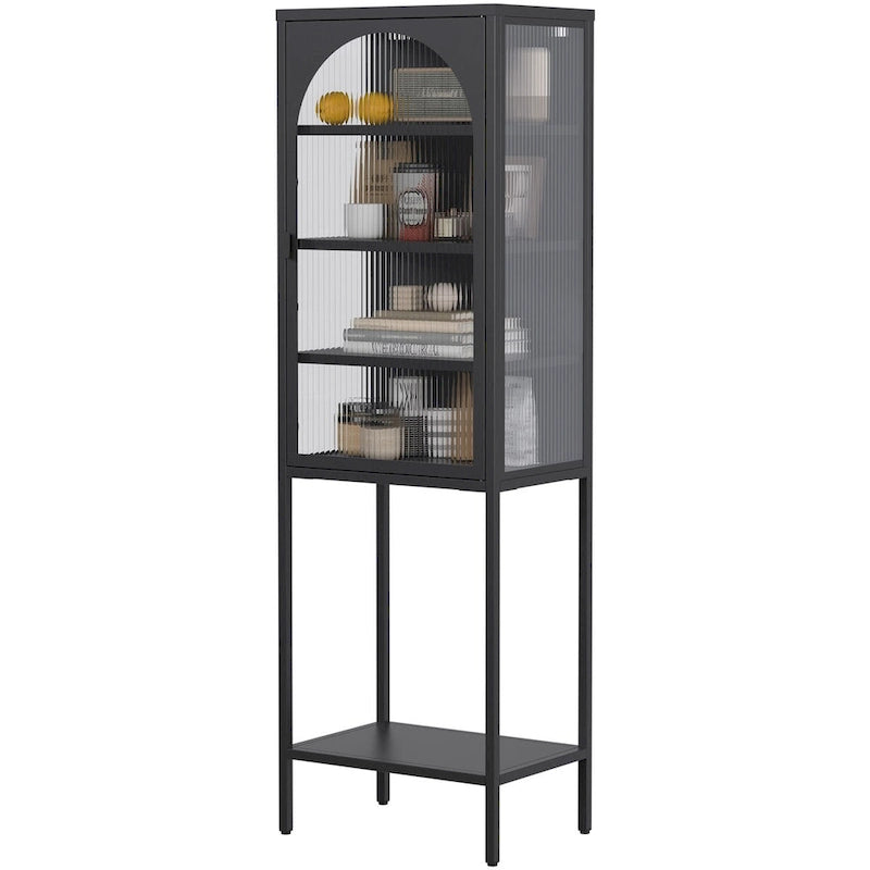 Meuble de Rangement 5 Étages avec Portes en Verre et Métal