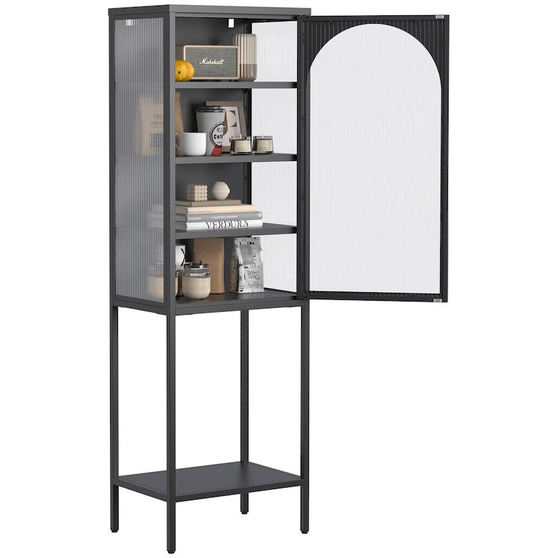 Meuble de Rangement 5 Étages avec Portes en Verre et Métal