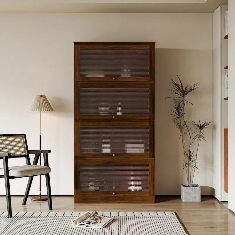 Armoire de rangement de bureau avec portes vitrées contemporaines