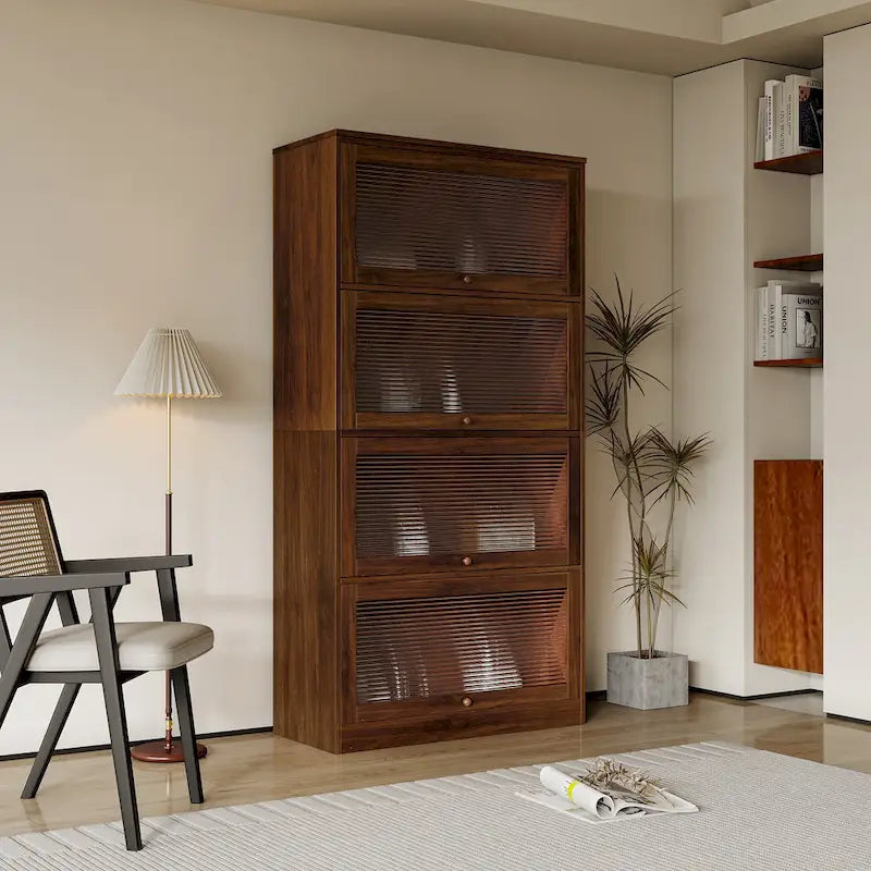 Armoire de rangement de bureau avec portes vitrées contemporaines
