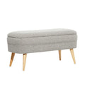 Banc de rangement ovale rembourré en polyester bouclé avec pieds coniques en bois - Blanc ou gris - Roche River Decor