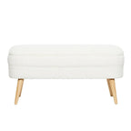 Banc de rangement ovale rembourré en polyester bouclé avec pieds coniques en bois - Blanc ou gris - Roche River Decor