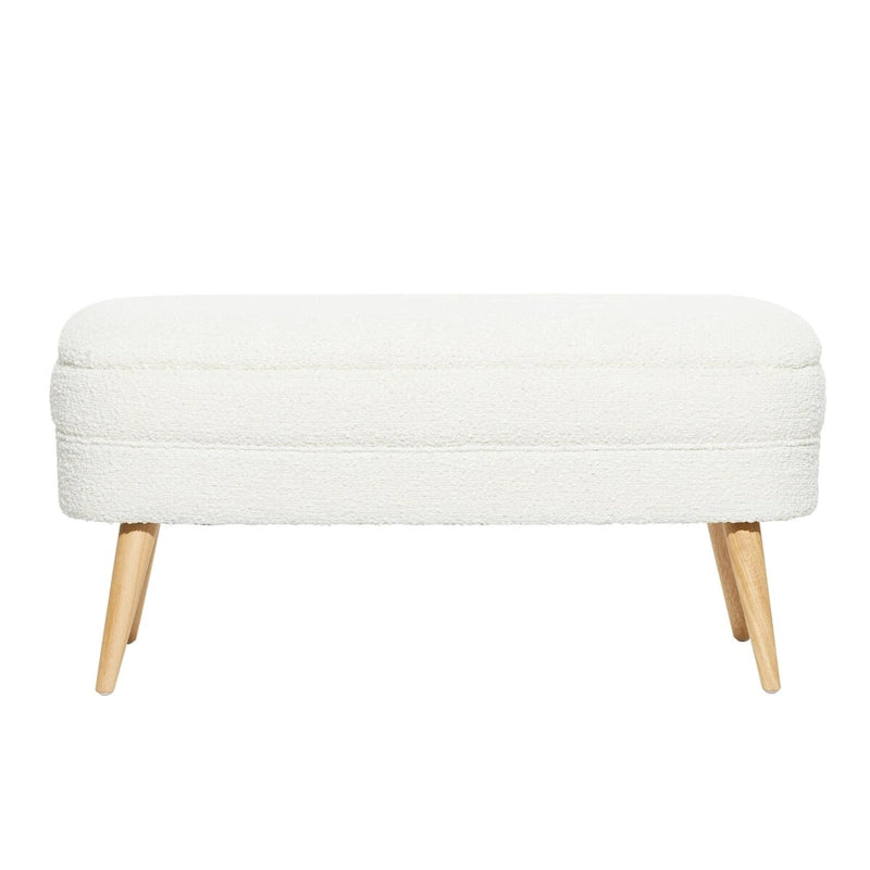 Banc de rangement ovale rembourré en polyester bouclé avec pieds coniques en bois - Blanc ou gris - Roche River Decor