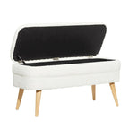 Banc de rangement ovale rembourré en polyester bouclé avec pieds coniques en bois - Blanc ou gris - Roche River Decor