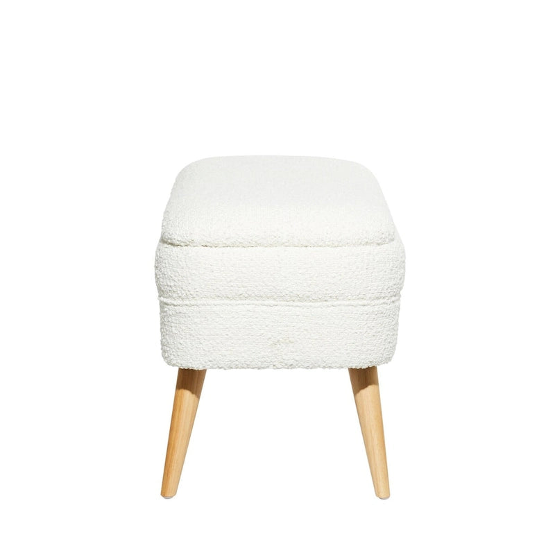 Banc de rangement ovale rembourré en polyester bouclé avec pieds coniques en bois - Blanc ou gris - Roche River Decor