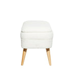 Banc de rangement ovale rembourré en polyester bouclé avec pieds coniques en bois - Blanc ou gris - Roche River Decor