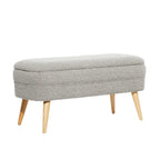 Banc de rangement ovale rembourré en polyester bouclé avec pieds coniques en bois - Blanc ou gris - Roche River Decor