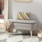 Banc de rangement ovale rembourré en polyester bouclé avec pieds coniques en bois - Blanc ou gris - Roche River Decor