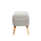 Banc de rangement ovale rembourré en polyester bouclé avec pieds coniques en bois - Blanc ou gris - Roche River Decor