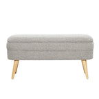 Banc de rangement ovale rembourré en polyester bouclé avec pieds coniques en bois - Blanc ou gris - Roche River Decor