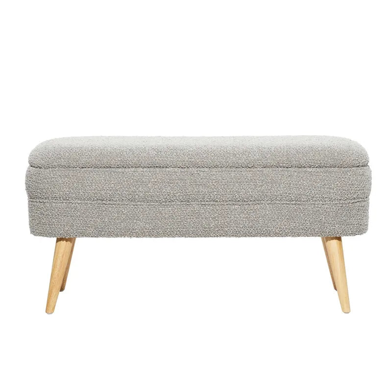 Banc de rangement ovale rembourré en polyester bouclé avec pieds coniques en bois - Blanc ou gris - Roche River Decor