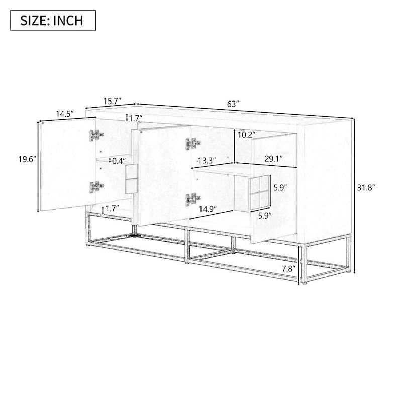 Meuble de rangement de luxe léger avec pieds de support uniques et étagères réglables