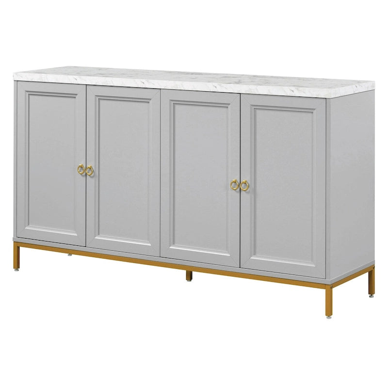 Buffet avec grand espace de rangement, poignées et pieds en métal pour salon et salle à manger