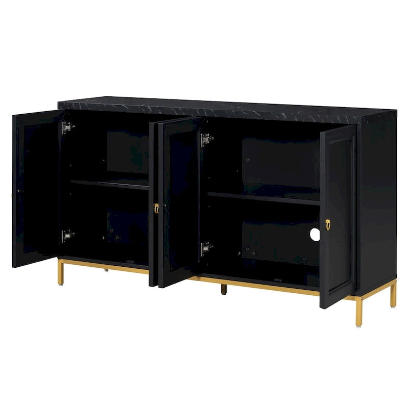 Buffet avec grand espace de rangement, poignées et pieds en métal pour salon et salle à manger