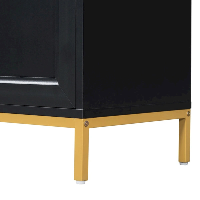 Buffet avec grand espace de rangement, poignées et pieds en métal pour salon et salle à manger
