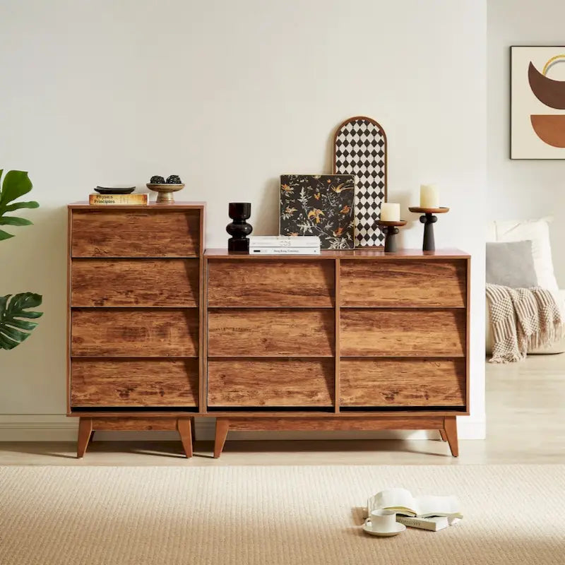 Commode double à 4 tiroirs avec un style vintage et un design biseauté