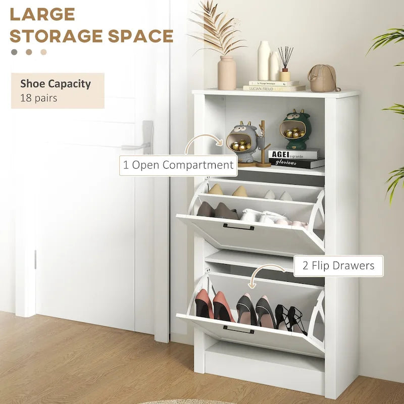 Meuble à chaussures avec compartiment ouvert et 2 tiroirs basculants