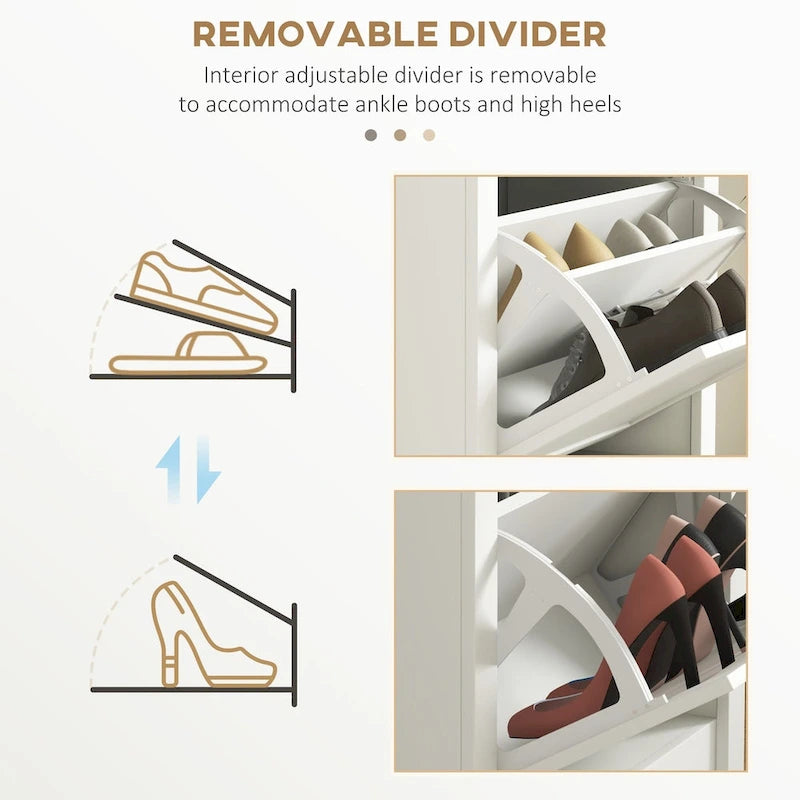Meuble à chaussures avec compartiment ouvert et 2 tiroirs basculants
