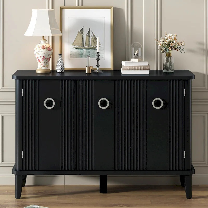 Meuble simple et atmosphérique en placage de bois massif de Frêne de Mandchourie avec trois portes en bois massif d'Acacia, réglable