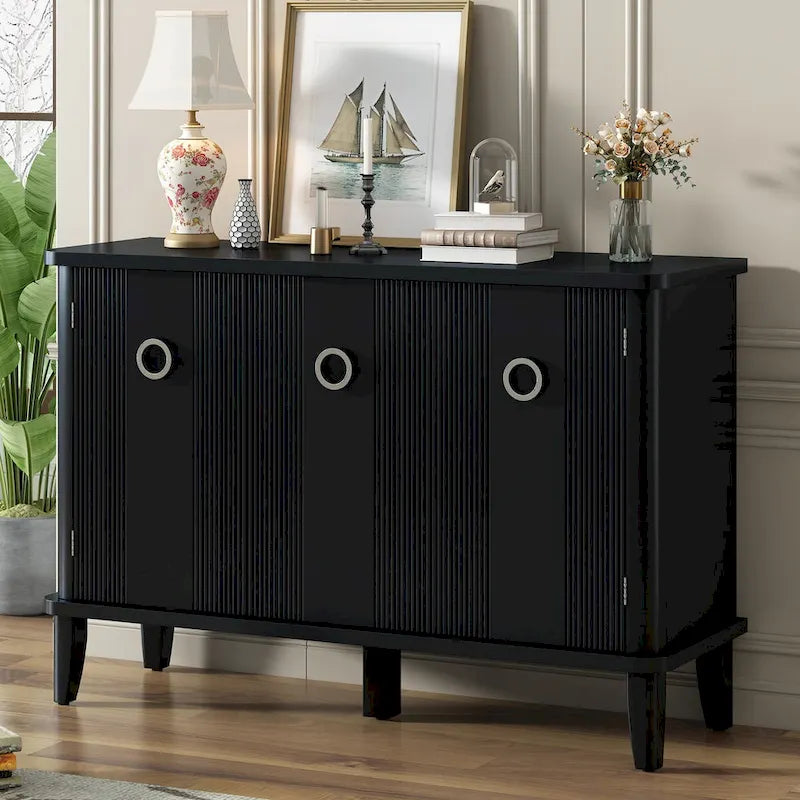 Meuble simple et atmosphérique en placage de bois massif de Frêne de Mandchourie avec trois portes en bois massif d'Acacia, réglable