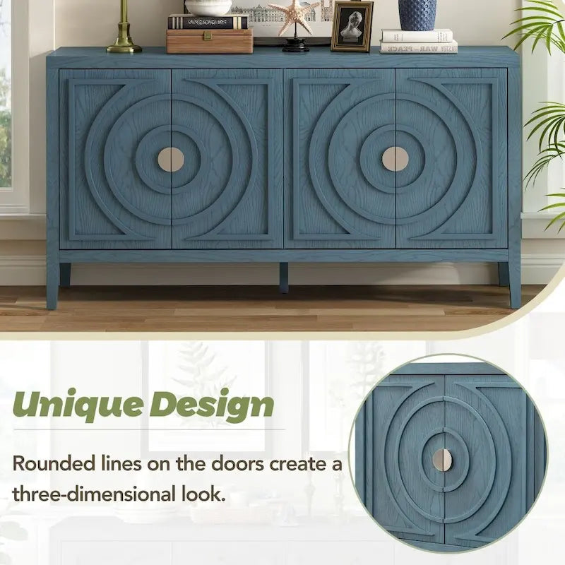 Porte de buffet rétro avec rainure circulaire et poignée de porte ronde en métal