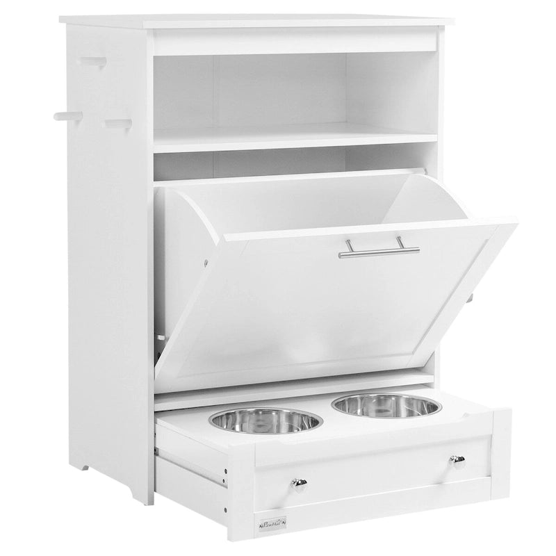 Meuble de rangement pour gamelles d'animaux, conteneur de nourriture pour chiens avec gamelles surélevées et support pour fournitures d'alimentation et d'abreuvement