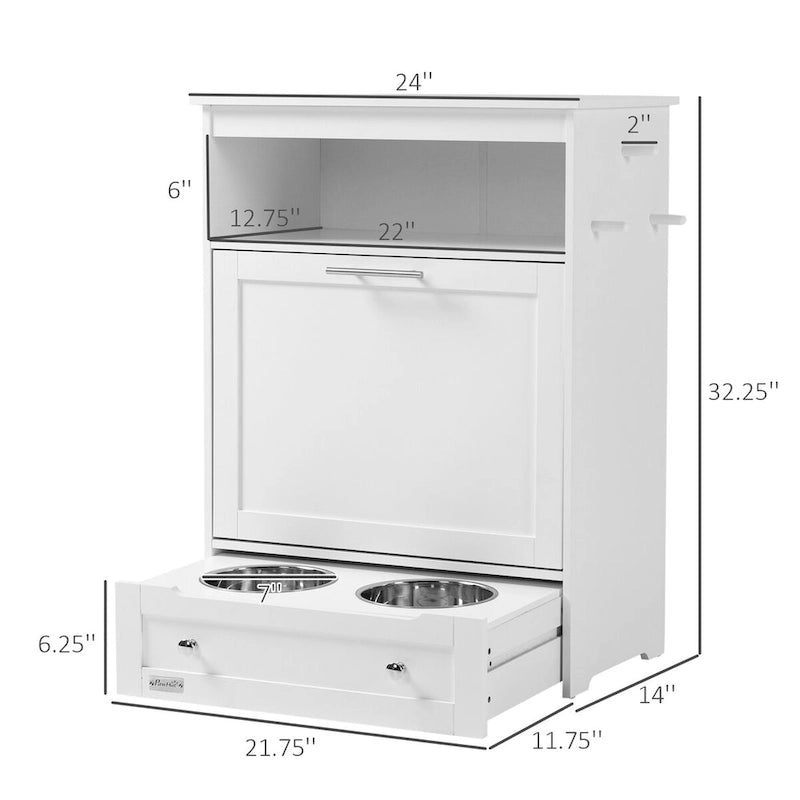 Meuble de rangement pour gamelles d'animaux, conteneur de nourriture pour chiens avec gamelles surélevées et support pour fournitures d'alimentation et d'abreuvement
