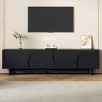 Meuble TV pour téléviseurs jusqu'à 78 pouces, meuble de divertissement avec pieds en bois massif, console multimédia pratique avec étagères réglables