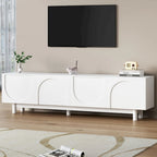 Meuble TV pour téléviseurs jusqu'à 78 pouces, meuble de divertissement avec pieds en bois massif, console multimédia pratique avec étagères réglables