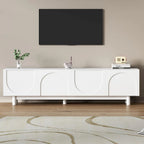 Meuble TV pour téléviseurs jusqu'à 78 pouces, meuble de divertissement avec pieds en bois massif, console multimédia pratique avec étagères réglables