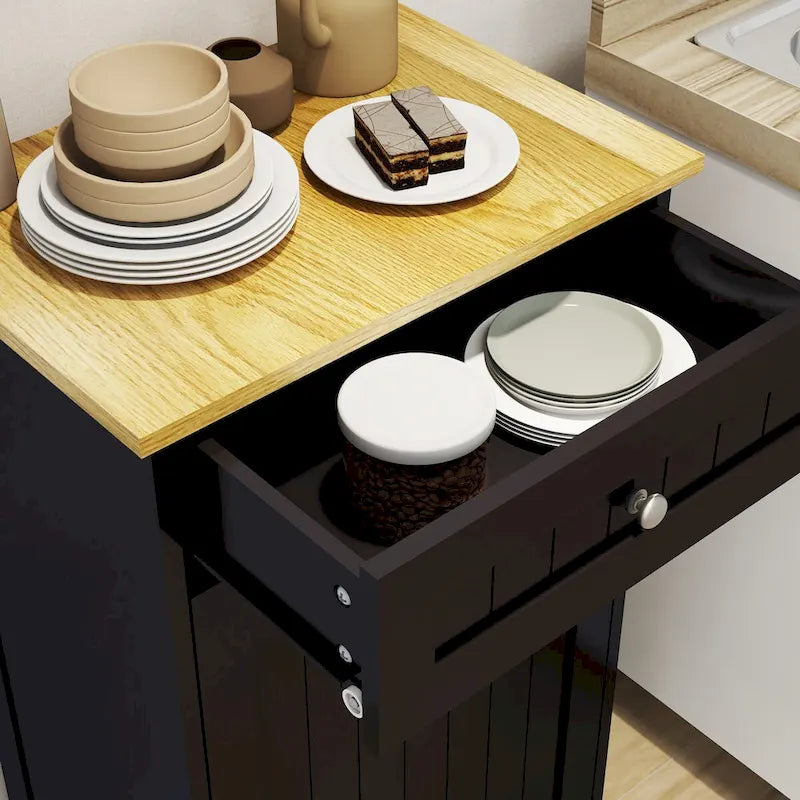 Meuble poubelle de cuisine inclinable à un tiroir et un compartiment - Noir