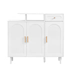Meuble à chaussures avec portes arquées et tiroir, buffet de rangement style crème avec étagères réglables et pieds en bois massif