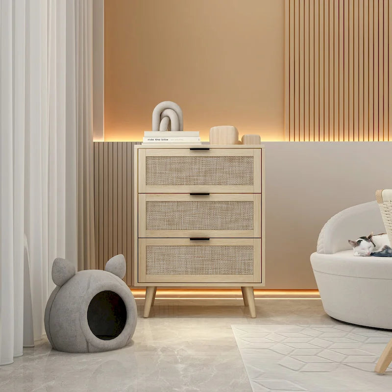 GEITIN Commode de Rangement à 3 Tiroirs avec Pieds en Bois