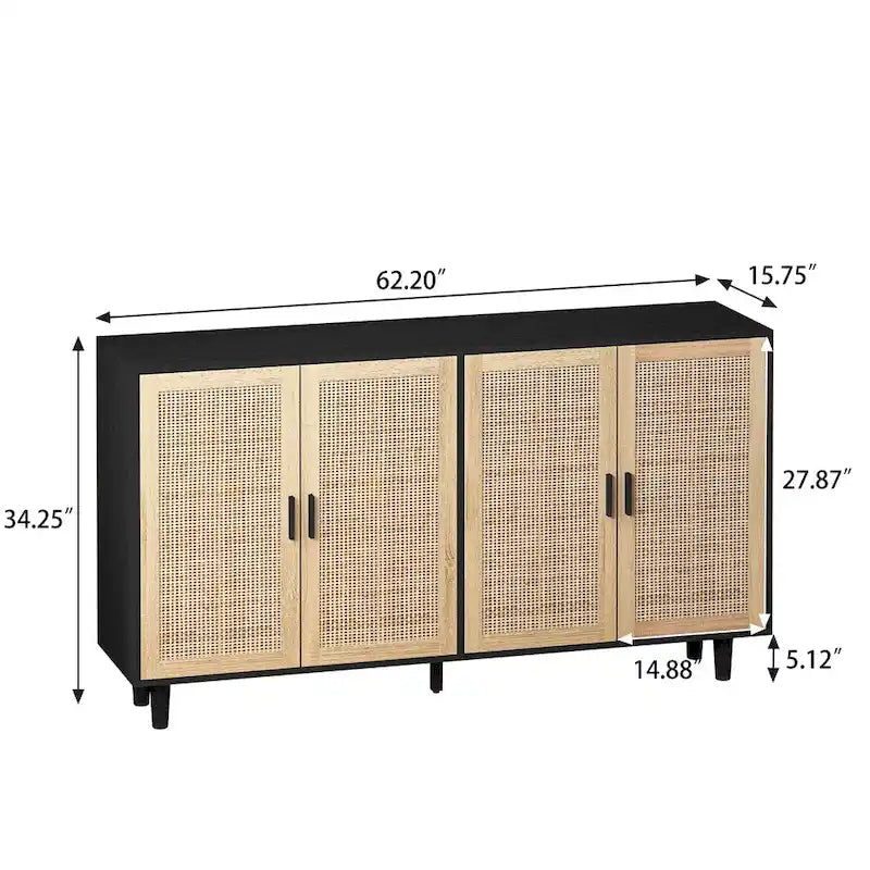 62.20 Armoire de rangement décorative 4 portes en rotin, élégante et fonctionnelle