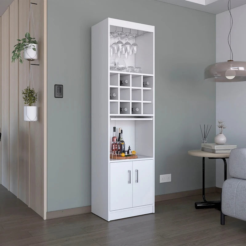 71" Meuble de Bar Haut 5 Niveaux, Meuble de Bar Moderne avec Porte-Verres, Casier à Verres à Pied, Meuble à Vins, 12 Casiers à Bouteilles, 5 Étagères