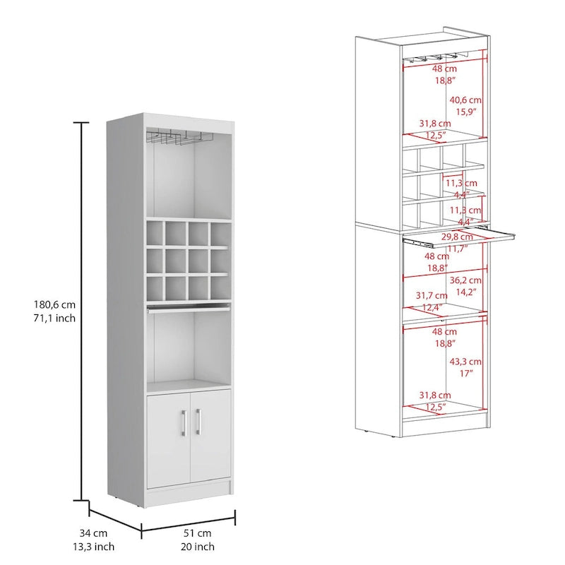 71" Meuble de Bar Haut 5 Niveaux, Meuble de Bar Moderne avec Porte-Verres, Casier à Verres à Pied, Meuble à Vins, 12 Casiers à Bouteilles, 5 Étagères