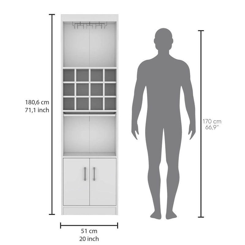 71" Meuble de Bar Haut 5 Niveaux, Meuble de Bar Moderne avec Porte-Verres, Casier à Verres à Pied, Meuble à Vins, 12 Casiers à Bouteilles, 5 Étagères