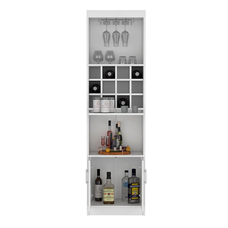 71" Meuble de Bar Haut 5 Niveaux, Meuble de Bar Moderne avec Porte-Verres, Casier à Verres à Pied, Meuble à Vins, 12 Casiers à Bouteilles, 5 Étagères