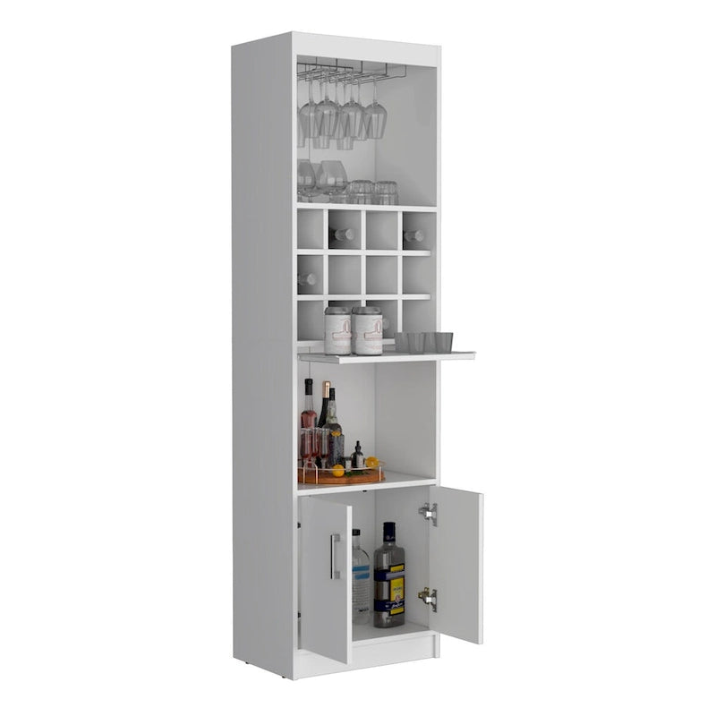 71" Meuble de Bar Haut 5 Niveaux, Meuble de Bar Moderne avec Porte-Verres, Casier à Verres à Pied, Meuble à Vins, 12 Casiers à Bouteilles, 5 Étagères