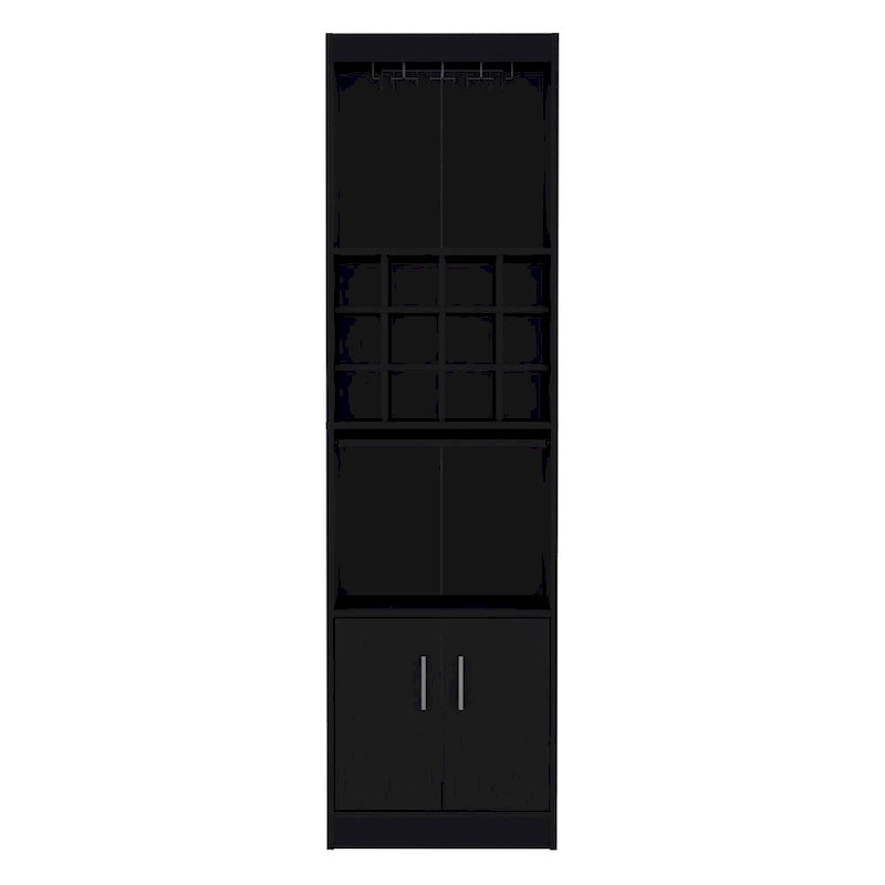 71" Meuble de Bar Haut 5 Niveaux, Meuble de Bar Moderne avec Porte-Verres, Casier à Verres à Pied, Meuble à Vins, 12 Casiers à Bouteilles, 5 Étagères