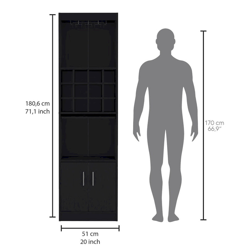 71" Meuble de Bar Haut 5 Niveaux, Meuble de Bar Moderne avec Porte-Verres, Casier à Verres à Pied, Meuble à Vins, 12 Casiers à Bouteilles, 5 Étagères