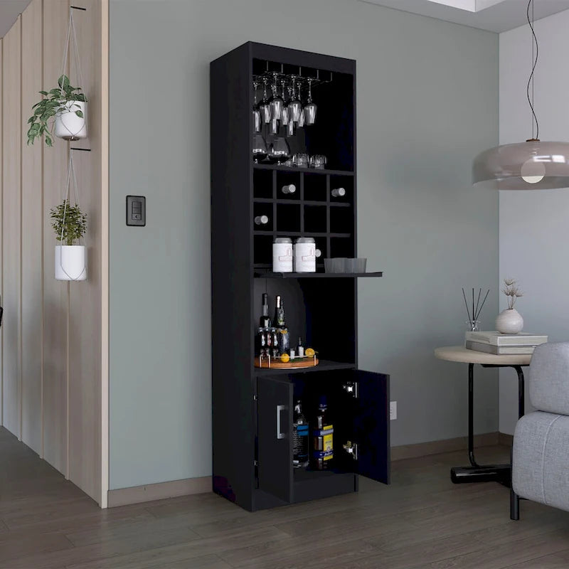 71" Meuble de Bar Haut 5 Niveaux, Meuble de Bar Moderne avec Porte-Verres, Casier à Verres à Pied, Meuble à Vins, 12 Casiers à Bouteilles, 5 Étagères
