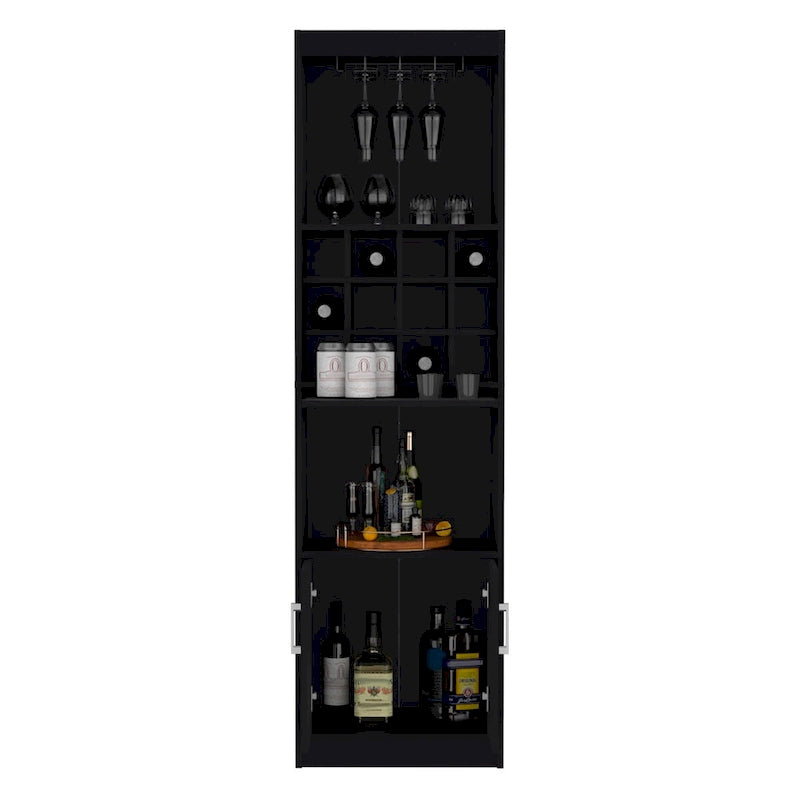71" Meuble de Bar Haut 5 Niveaux, Meuble de Bar Moderne avec Porte-Verres, Casier à Verres à Pied, Meuble à Vins, 12 Casiers à Bouteilles, 5 Étagères