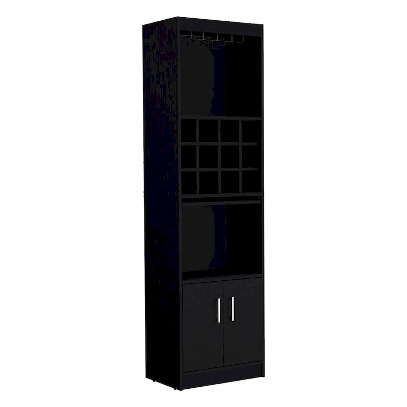 71" Meuble de Bar Haut 5 Niveaux, Meuble de Bar Moderne avec Porte-Verres, Casier à Verres à Pied, Meuble à Vins, 12 Casiers à Bouteilles, 5 Étagères