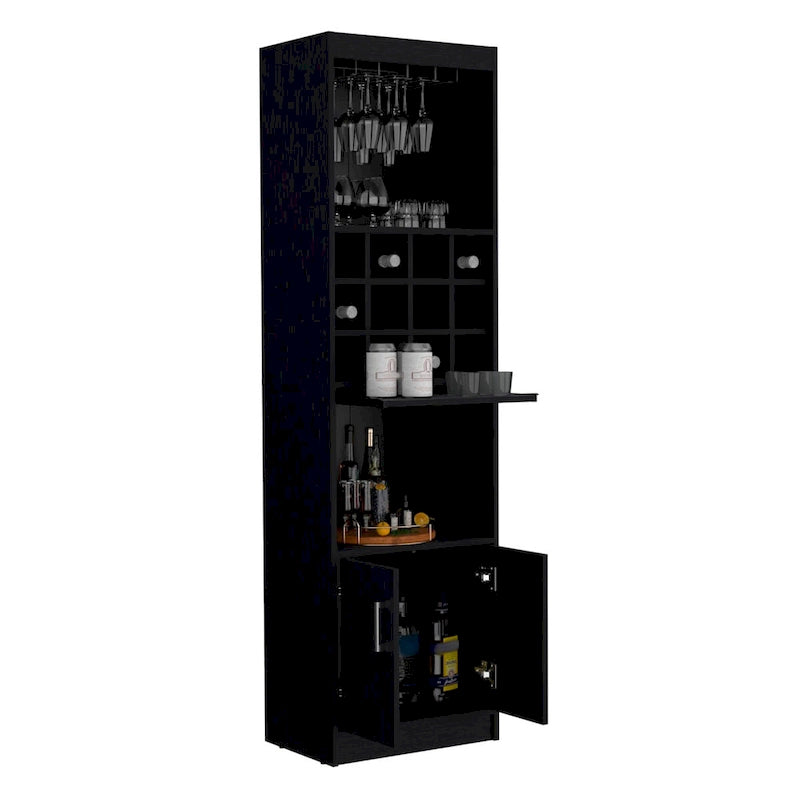 71" Meuble de Bar Haut 5 Niveaux, Meuble de Bar Moderne avec Porte-Verres, Casier à Verres à Pied, Meuble à Vins, 12 Casiers à Bouteilles, 5 Étagères