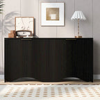 Armoire à quatre portes aux rayures verticales et au design ondulé, adaptée pour le couloir, l'entrée, le salon