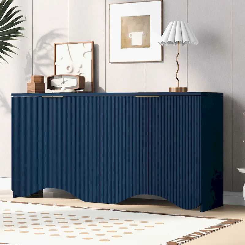 Armoire à quatre portes aux rayures verticales et au design ondulé, adaptée pour le couloir, l'entrée, le salon
