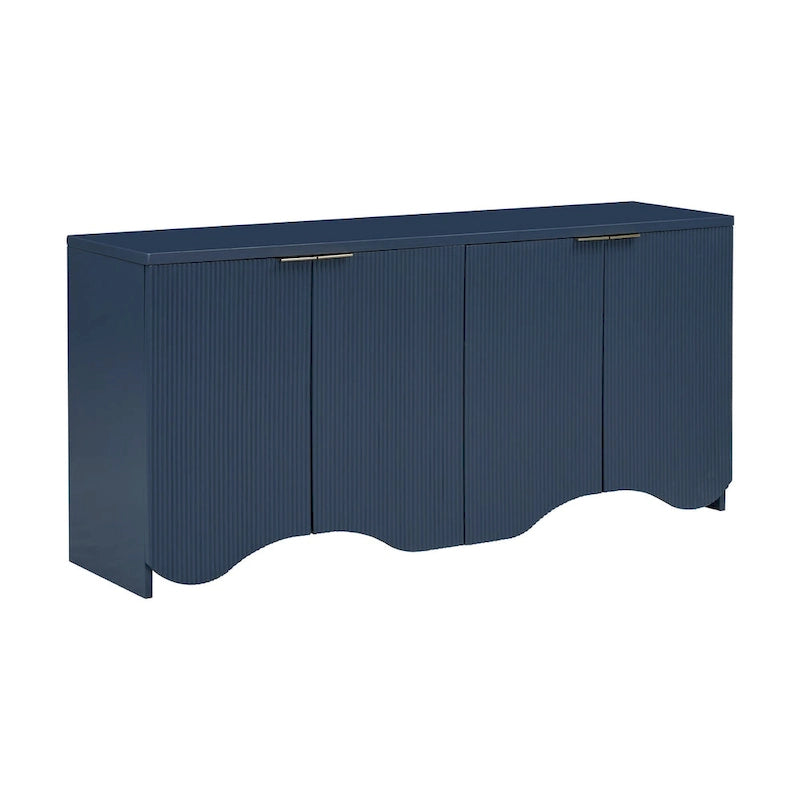 Armoire à quatre portes aux rayures verticales et au design ondulé, adaptée pour le couloir, l'entrée, le salon